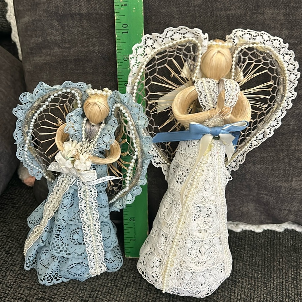 Handmade vintage lace angels 10”:8.5”